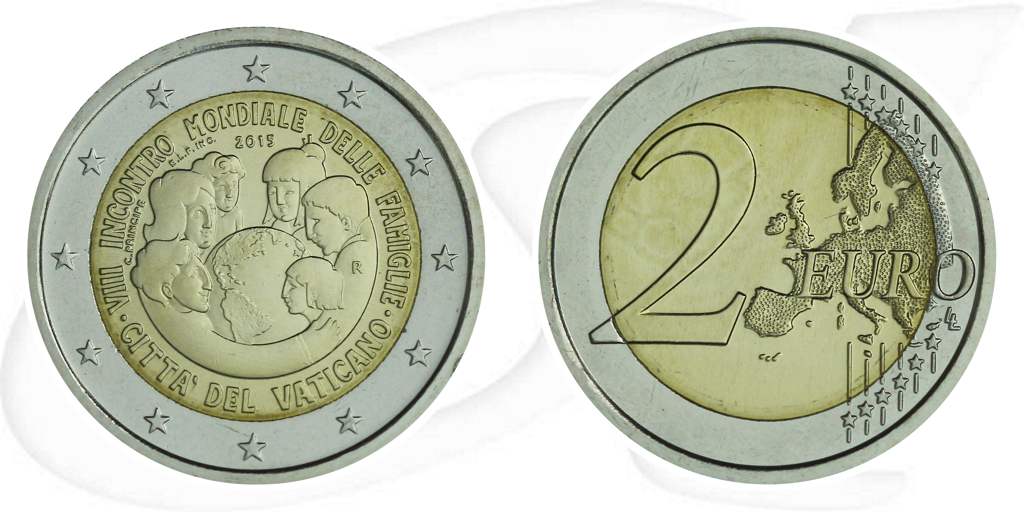 2 Euro 2015 Vatikan Münze Vorderseite und Rückseite zusammen