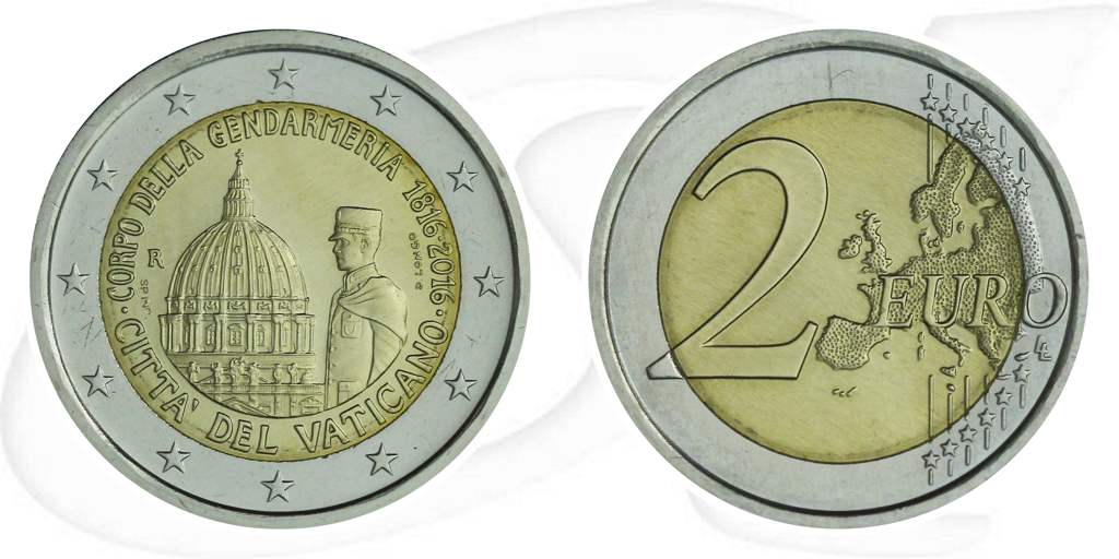 2 Euro 2016 Vatikan Münze Vorderseite und Rückseite zusammen