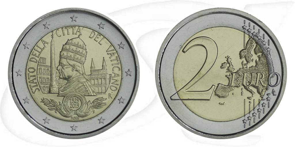 2 Euro 2019 Vatikan Münze Vorderseite und Rückseite zusammen