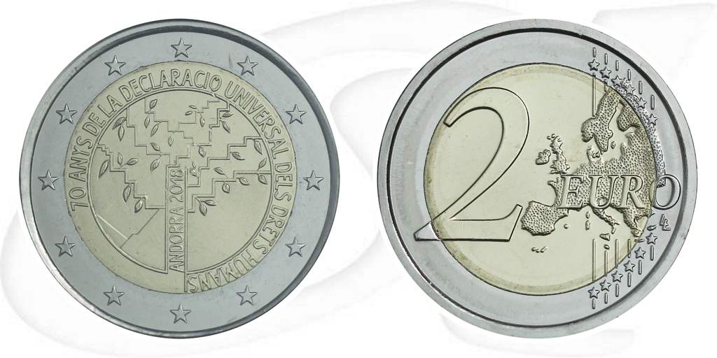 2 Euro Andorra 2018 Münze Vorderseite und Rückseite zusammen