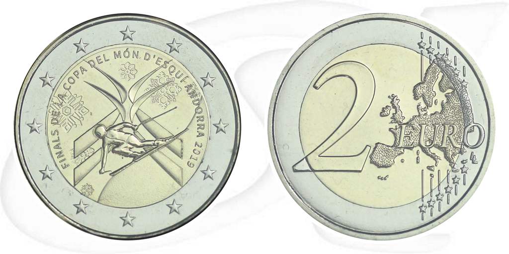 2 Euro Andorra 2019 Münze Vorderseite und Rückseite zusammen