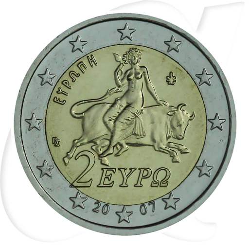 Griechenland 2 Euro Kursmünze 2007 st Göttin auf Stier