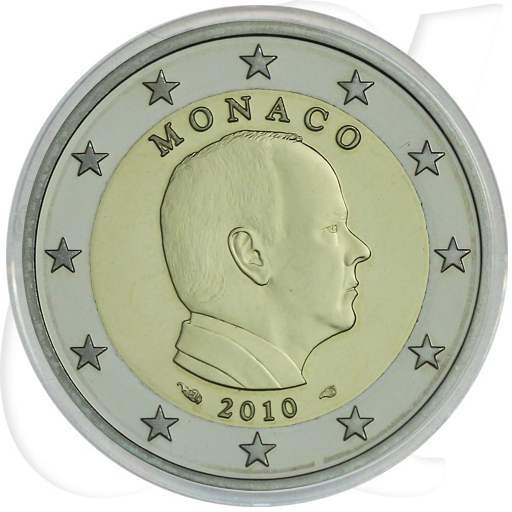 Monaco 2 Euro 2010 PP Fürst Albert II mit Kassette und Zertifikat, ohne Umkarton