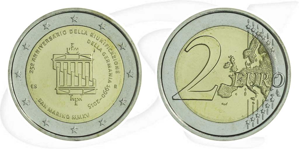 2 Euro Münze 2015 San Marino Münze Vorderseite und Rückseite zusammen