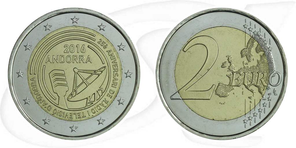 2 Euro Münze Andorra 2016 Münze Vorderseite und Rückseite zusammen