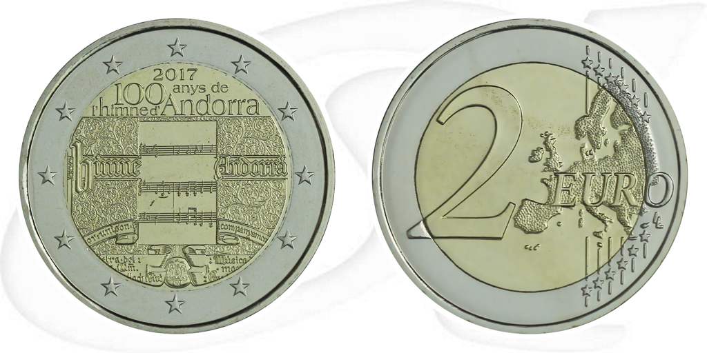 2-euro-muenze-andorra-2017 Münze Vorderseite und Rückseite zusammen