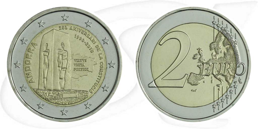 2 Euro Münze Andorra 2018 Münze Vorderseite und Rückseite zusammen
