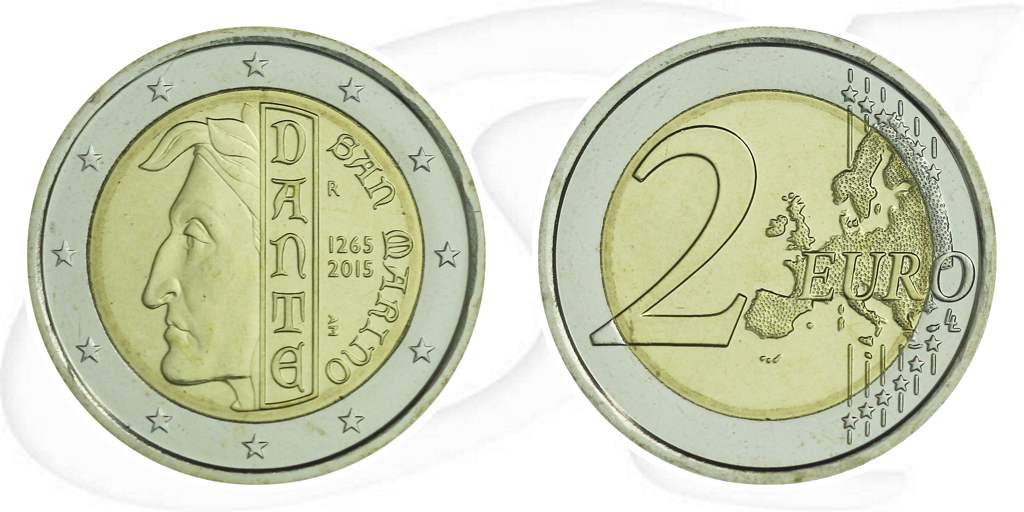 2 Euro Münze San Marino 2015 Münze Vorderseite und Rückseite zusammen