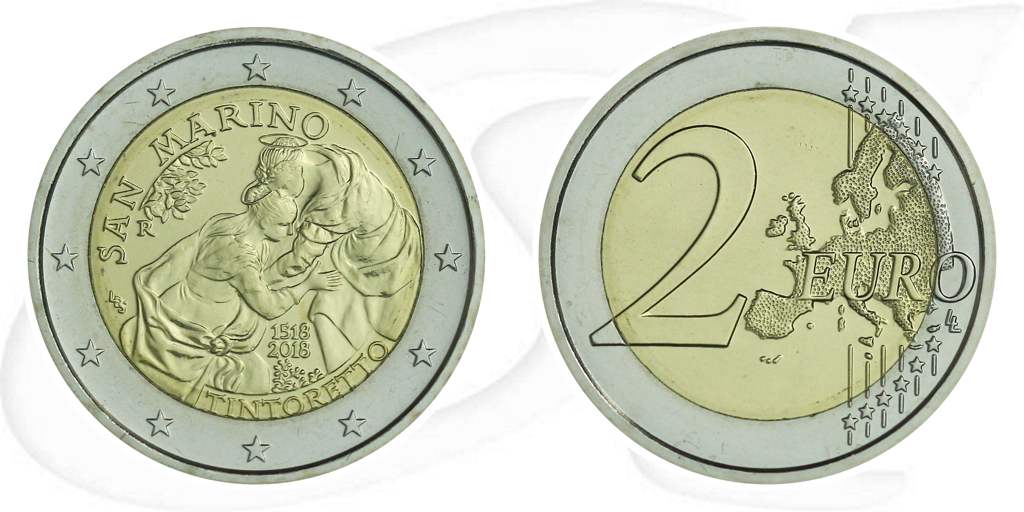 2 Euro Münze San Marino 2018 Münze Vorderseite und Rückseite zusammen