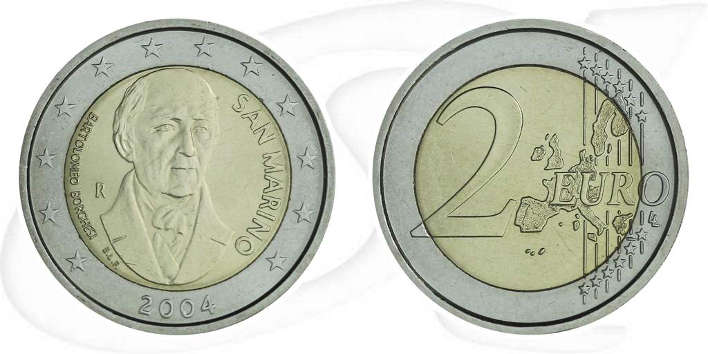 2 Euro San Marino 2004 Borghesi Münze Vorderseite und Rückseite zusammen