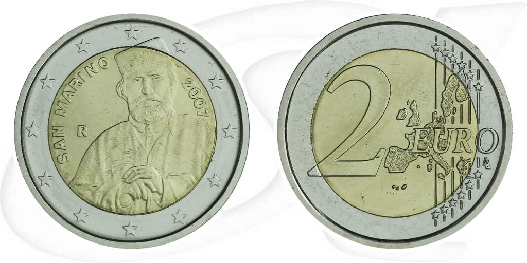 2 Euro San Marino 2007 Garibaldi Münze Vorderseite und Rückseite zusammen