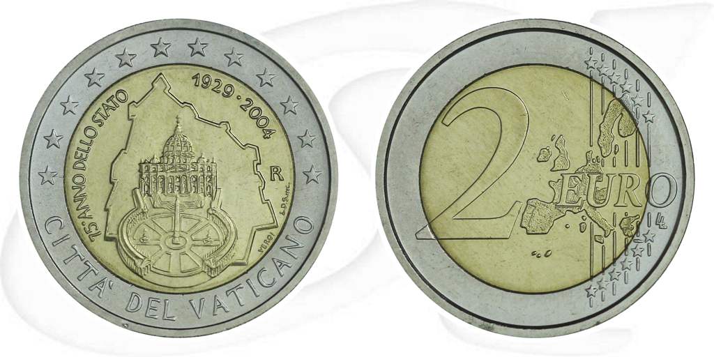 2 Euro Vatikan 2004 Münze Vorderseite und Rückseite zusammen