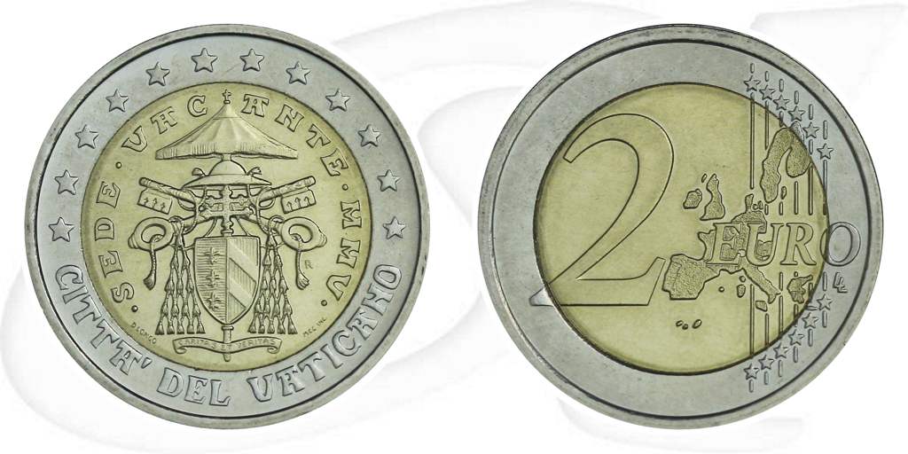 2 Euro Vatikan 2005 Sede Vacante Münze Vorderseite und Rückseite zusammen