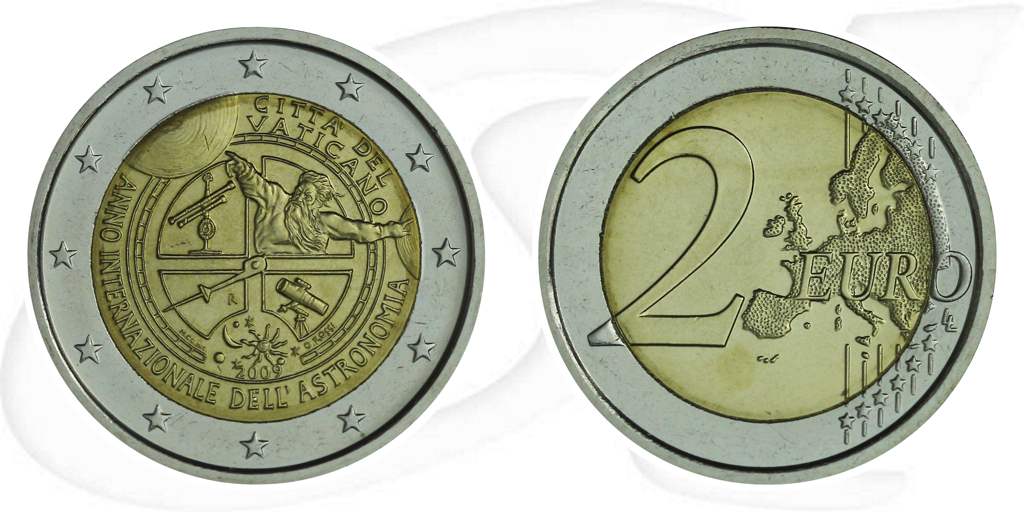 2 Euro Vatikan 2009 Münze Vorderseite und Rückseite zusammen