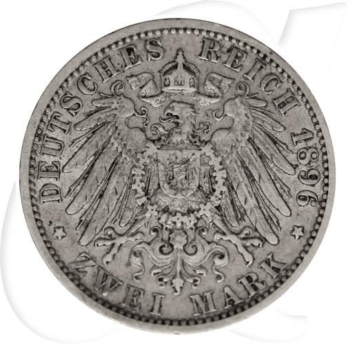 Deutschland Württemberg 2 Mark 1896 ss Wilhelm II.
