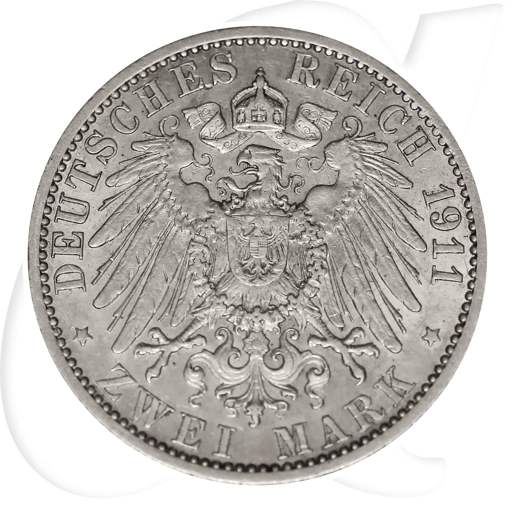 2 Mark 1911 Wilhelm Preussen Münzen-Wertseite