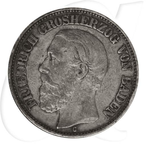 2 Mark Baden 1901 Münze Münzen-Bildseite