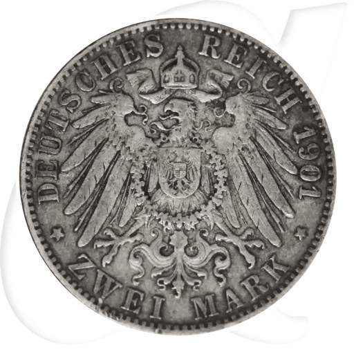 2 Mark Baden 1901 Münze Münzen-Wertseite