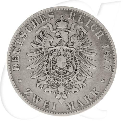 Deutschland Bayern 2 Mark 1877 s-ss Ludwig II.