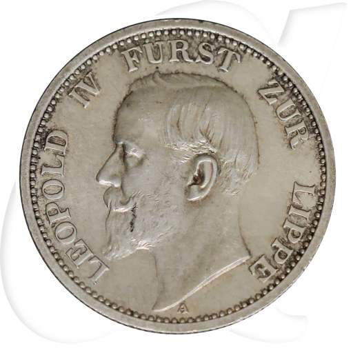 2 Mark Lippe 1906 Leopold IV Kaiserreich Münzen-Bildseite