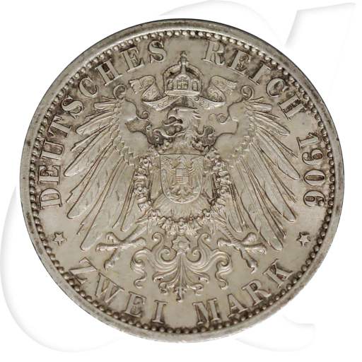 2 Mark Lippe 1906 Leopold IV Kaiserreich Münzen-Wertseite