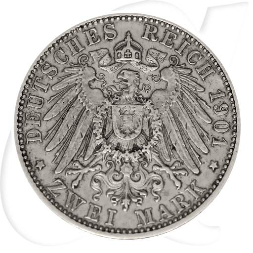 2 Mark Otto König von Bayern 1901 Münzen-Wertseite