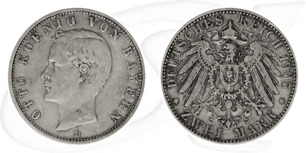 2 Mark Otto König von Bayern 1905 Münze Vorderseite und Rückseite zusammen