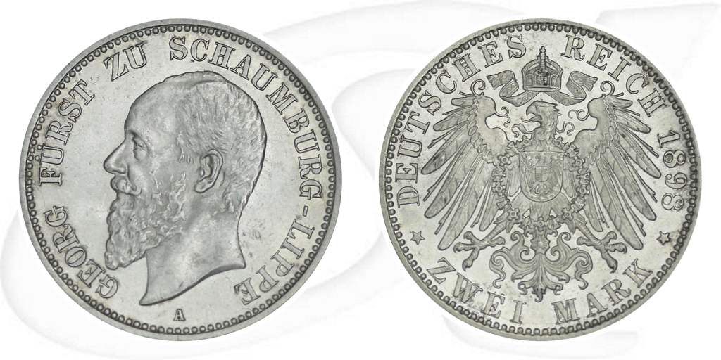 Deutschland 1898 2 Mark Schaumburg-Lippe Georg Münze Vorderseite und Rückseite zusammen