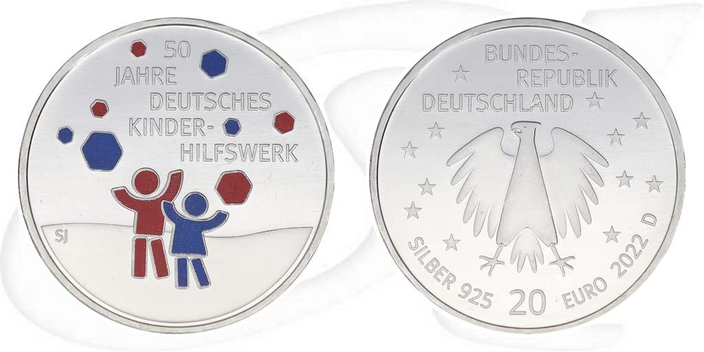 20 Euro Kinderhilfswerk 2022 Deutschland Münze Vorderseite und Rückseite zusammen