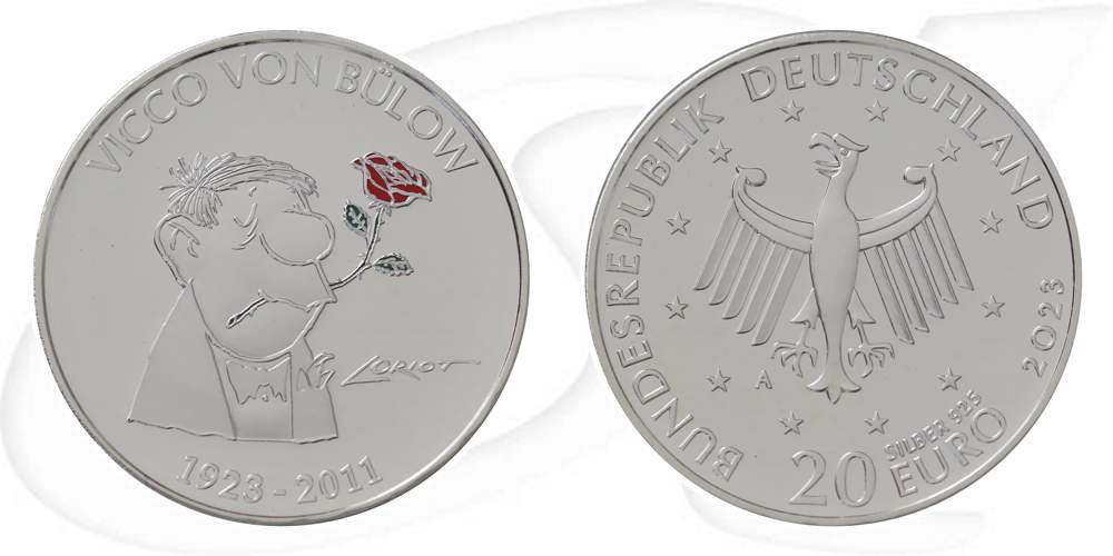 20-euro-loriot-2023-deutschland Münze Vorderseite und Rückseite zusammen