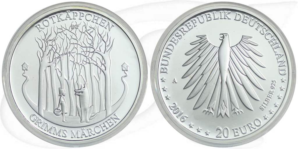 20 Euro Rotkäppchen 2016 Münze Vorderseite und Rückseite zusammen
