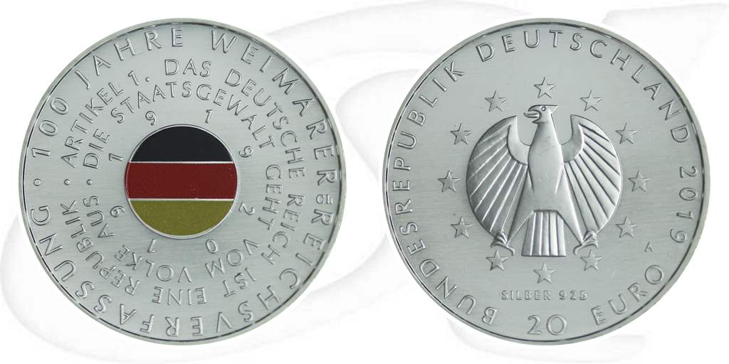 20 Euro Weimar 2019 Münze Vorderseite und Rückseite zusammen