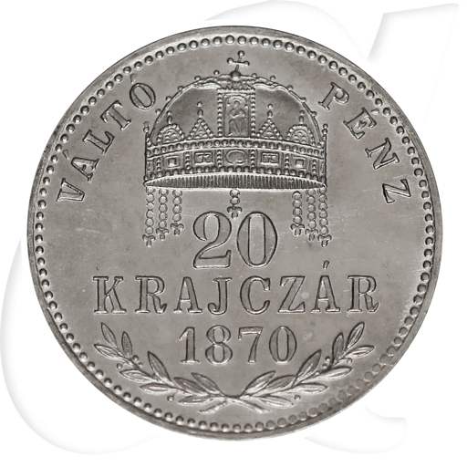 Österreich-Ungarn 20 Krajczár 1870 KB vz-st Franz Josef I. off. Nachprägung
