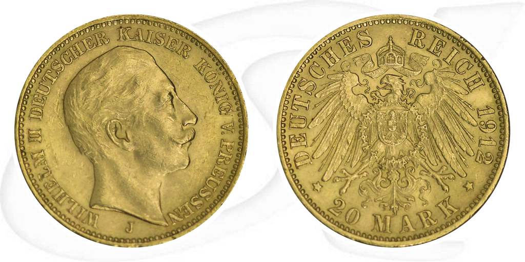 20 Mark Gold 1912 J Münze Vorderseite und Rückseite zusammen