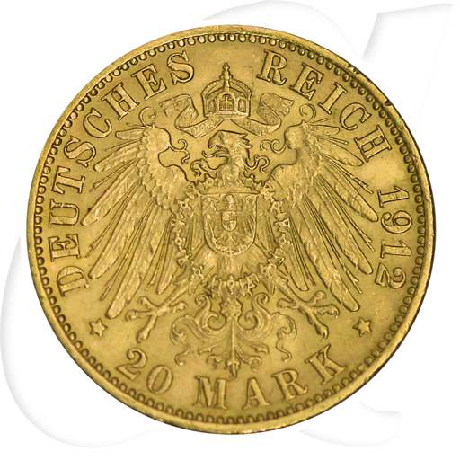 20 Mark Gold 1912 J Münzen-Wertseite