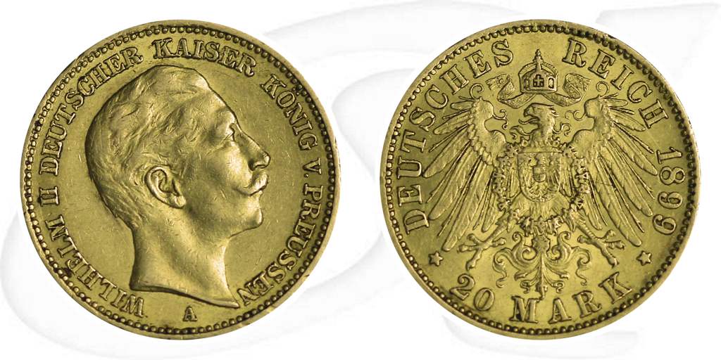 20 Mark Gold Wilhelm II 1899 Münze Vorderseite und Rückseite zusammen