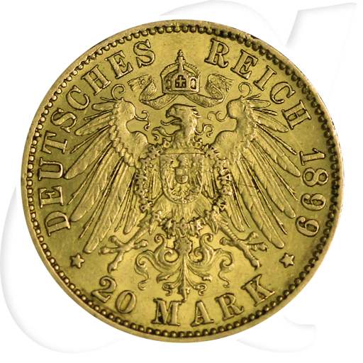 20 Mark Gold Wilhelm II 1899 Münzen-Wertseite