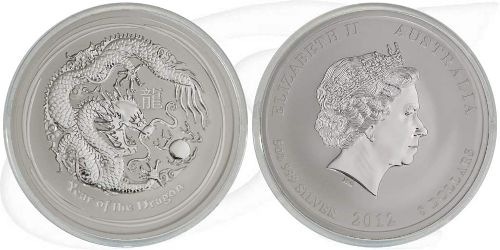 2012 Drache 8 Dollar Australien Silber Lunar Münze Vorderseite und Rückseite zusammen
