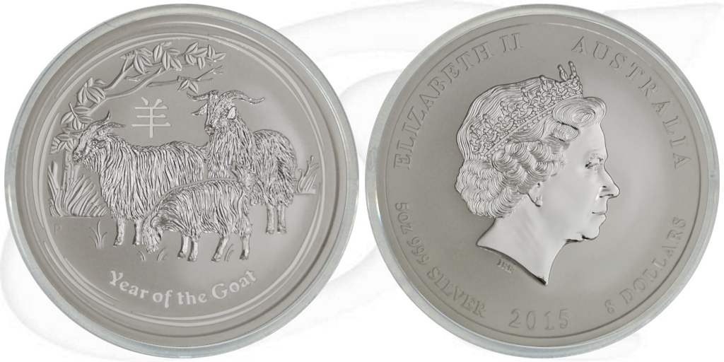 2015 Ziege 8 Dollar Australien Silber Lunar Münze Vorderseite und Rückseite zusammen