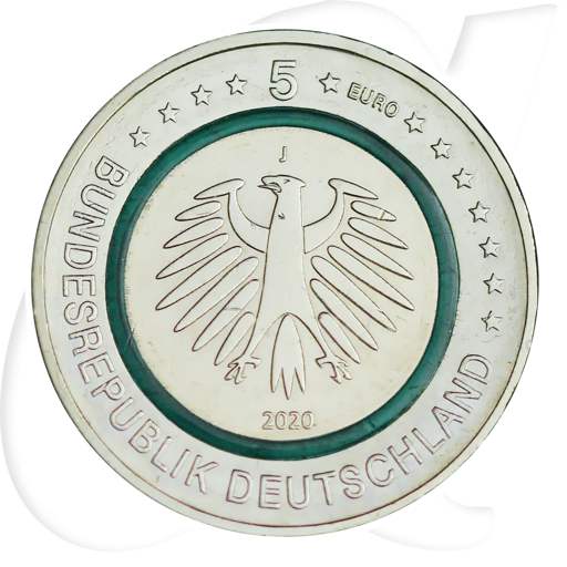Deutschland 5 Euro 2020 J (Hamburg) st Subpolare Zone türkiser Ring