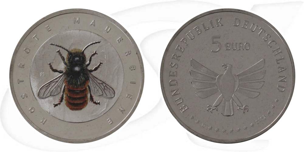 2023-mauerbiene-5-euro-deutschland-wunderwelt-insekten Münze Vorderseite und Rückseite zusammen