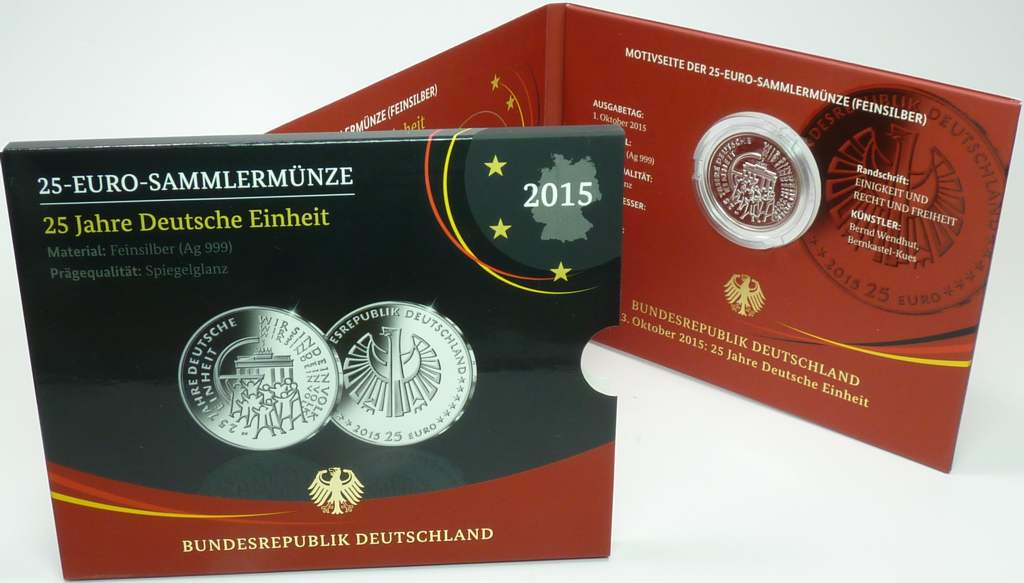 BRD 25 Euro Silber 2015 J PP OVP 25 Jahre Deutsche Einheit Folder