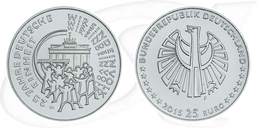 BRD 25 Euro Silber 2015 F st/prägefrisch 25 Jahre Deutsche Einheit Münze Vorderseite und Rückseite zusammen