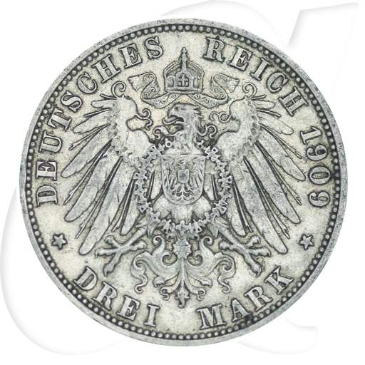 Deutschland Preussen 3 Mark 1909 ss Wilhelm II. ungereinigt