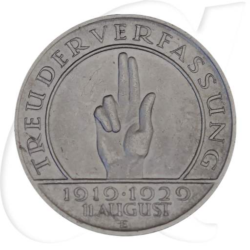 3-mark-1929-schwurhand-verfassung-weimar-e Münzen-Wertseite