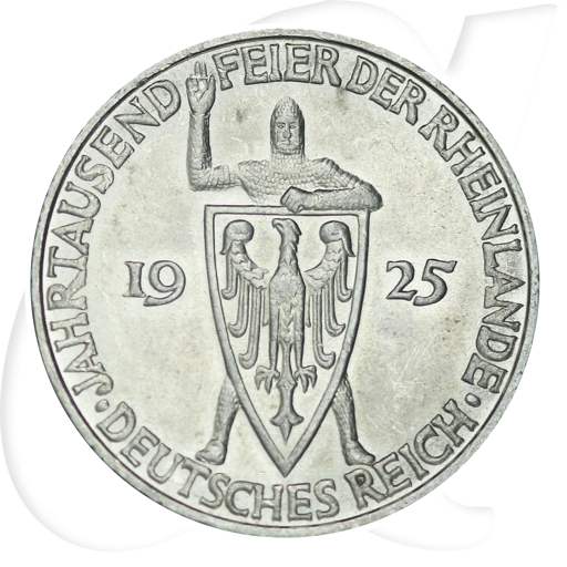 Weimarer Republik 3 Mark 1925 D vz-st Jahrtausendfeier der Rheinlande