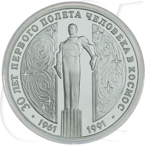 Russland 3 Rubel 1991 Silber PP 30 Jahre Weltraumflug Gagarin