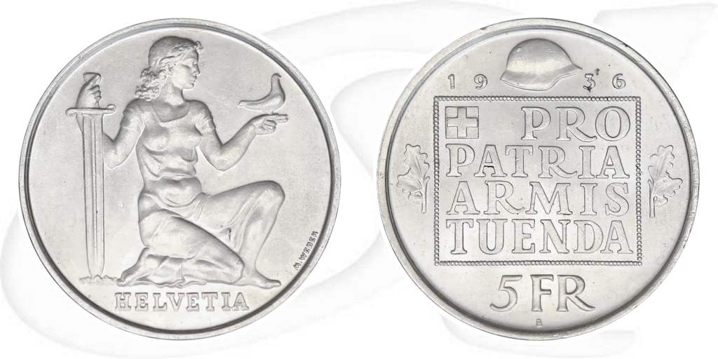 5-franken-1936-wehranleihe Münze Vorderseite und Rückseite zusammen