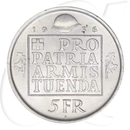 Schweiz 5 Franken 1936 B vz-st Wehranleihe Pro Patria Armis Tuenda
