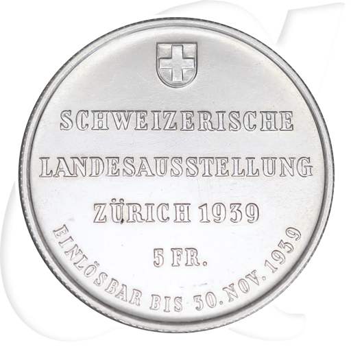 5-franken-1939-landesausstellung-zuerich Münzen-Wertseite